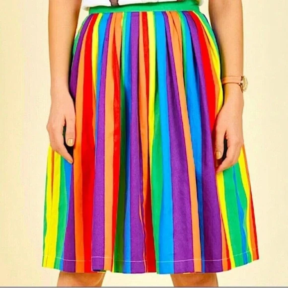 ModCloth Rainbow/Pride Midi 100% Cotton Skirt Size XL EUC - Picture 2 of 10
